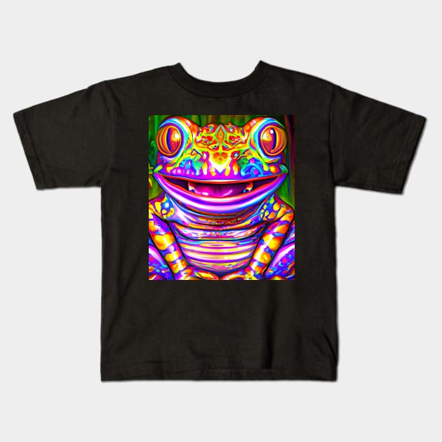 Frogger Spirit Animal (8) - Trippy Psychedelic Frog Kids T-Shirt by TheThirdEye